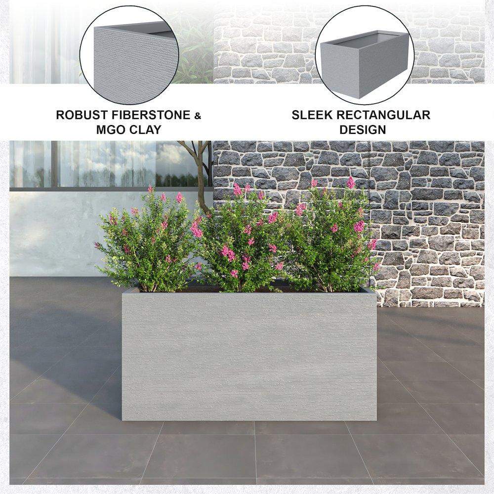 Flora Series Rectangle Poly Stone Planter in Grey 23.6 x 23.6, 47.2 Long. Picture 7