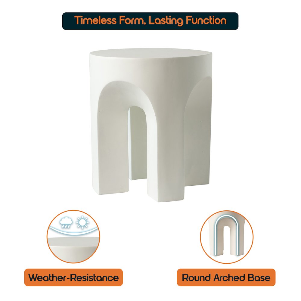 Crus Collection Fiberglass Outdoor Side Table in White. Picture 15