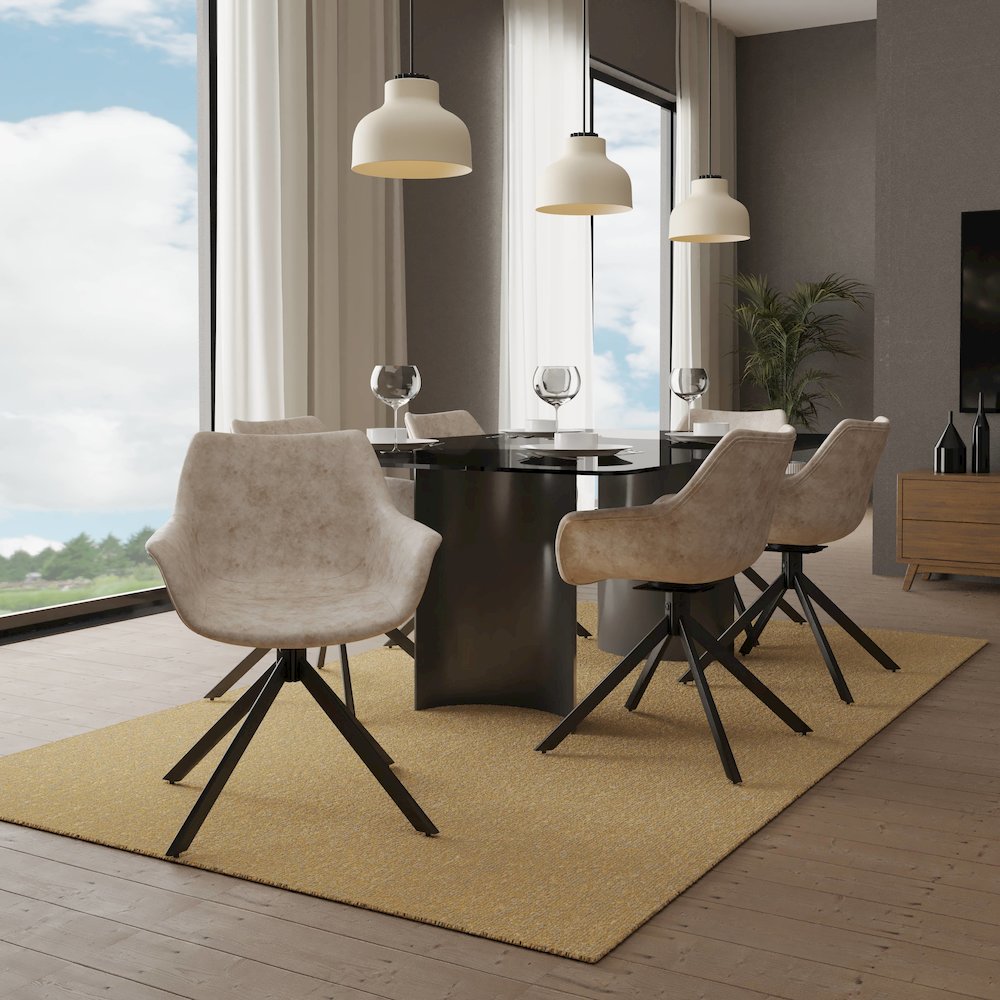 Markley Modern Leather Dining Swival Arm Chair in Taupe. Picture 4