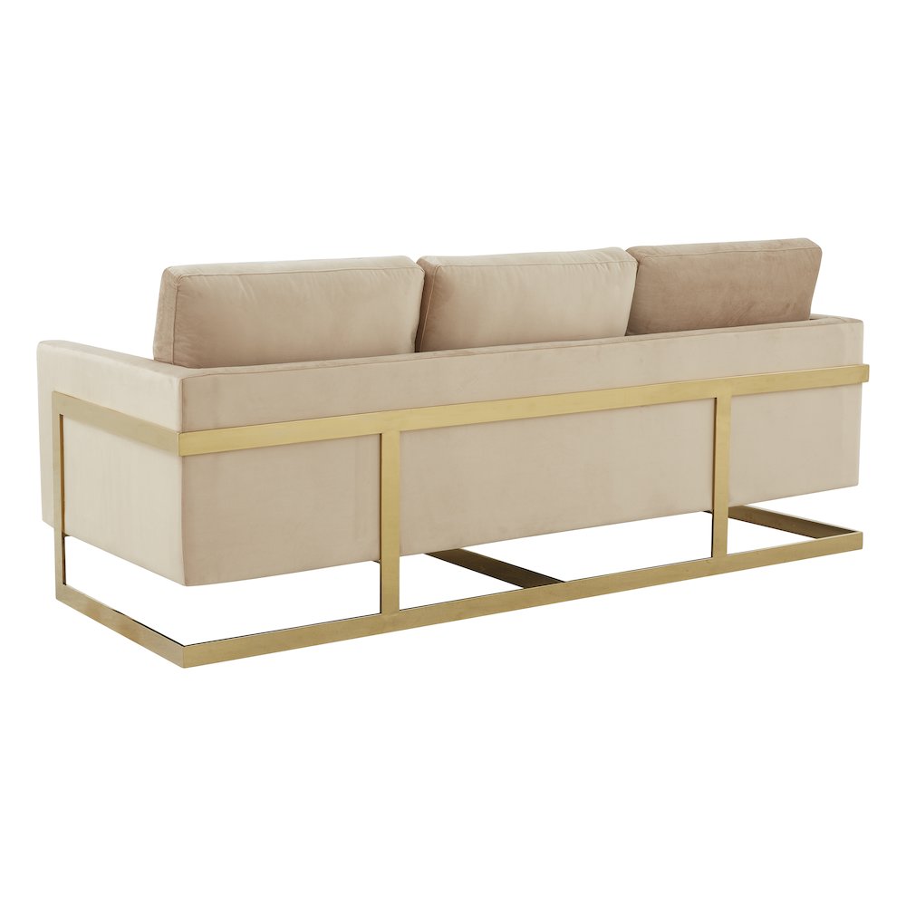 Lincoln Modern Mid-Century Upholstered Velvet Sofa with Gold Frame. Picture 8