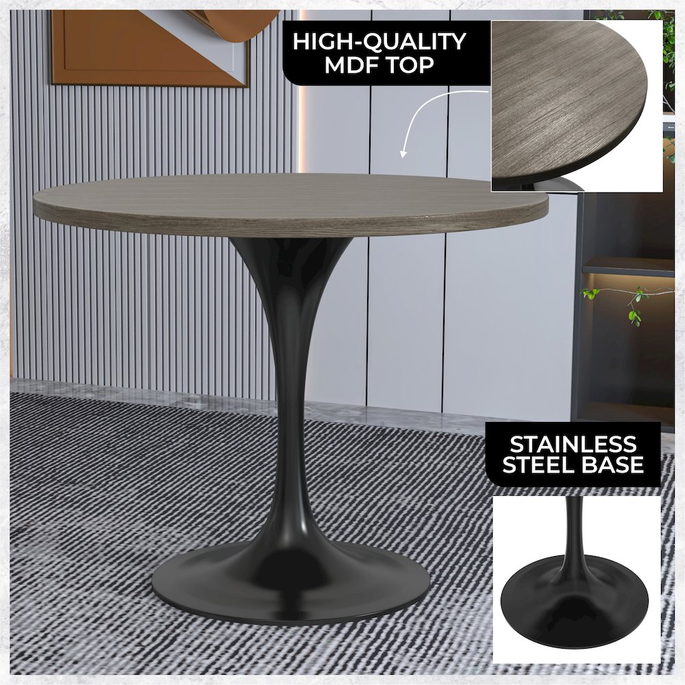 Verve Collection 36 Round Dining Table, Black Base with Dark Maple MDF Top. Picture 2