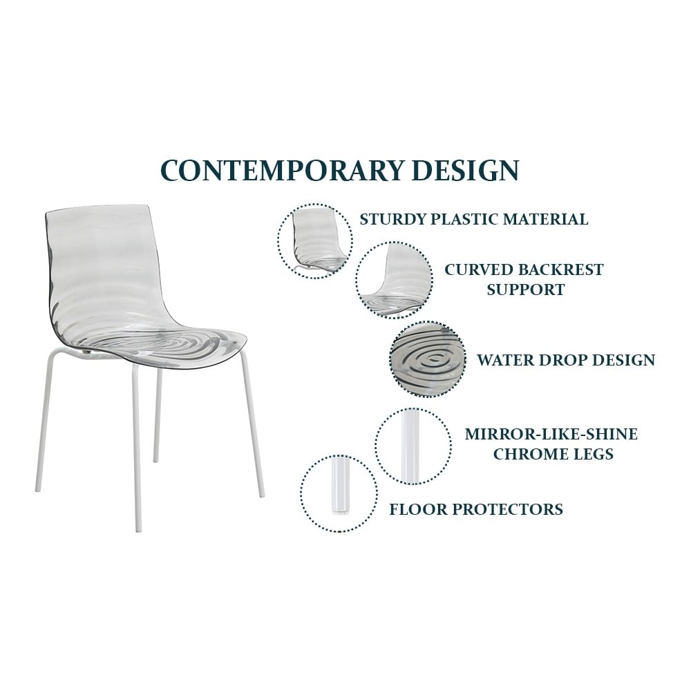 Astor Water Ripple Design Dining Chair in White Base Trans Black Seat. Picture 5
