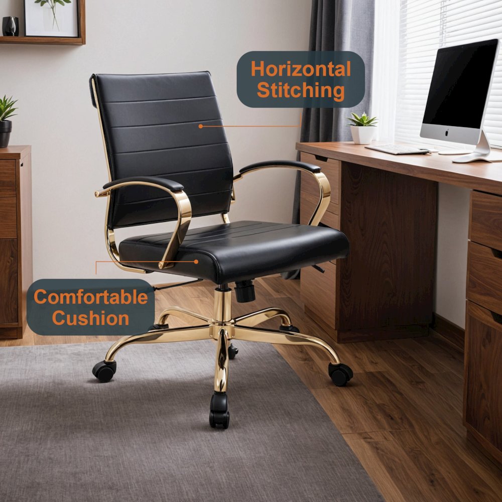 Benmar Home Leather Office Chair With Gold Frame. Picture 6
