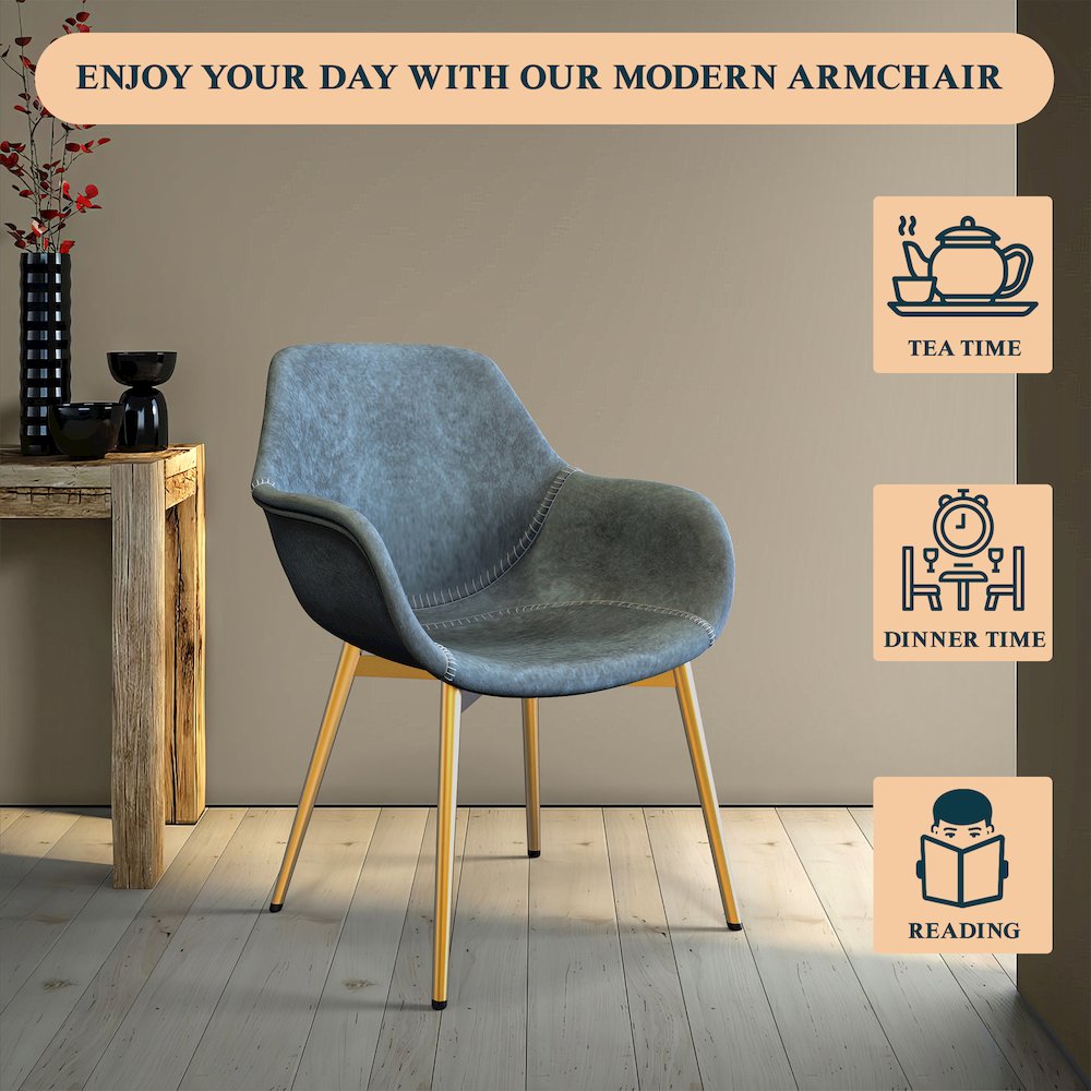 Markley Modern Leather Dining Arm Chair With Gold Metal Legs Set of 2. Picture 17