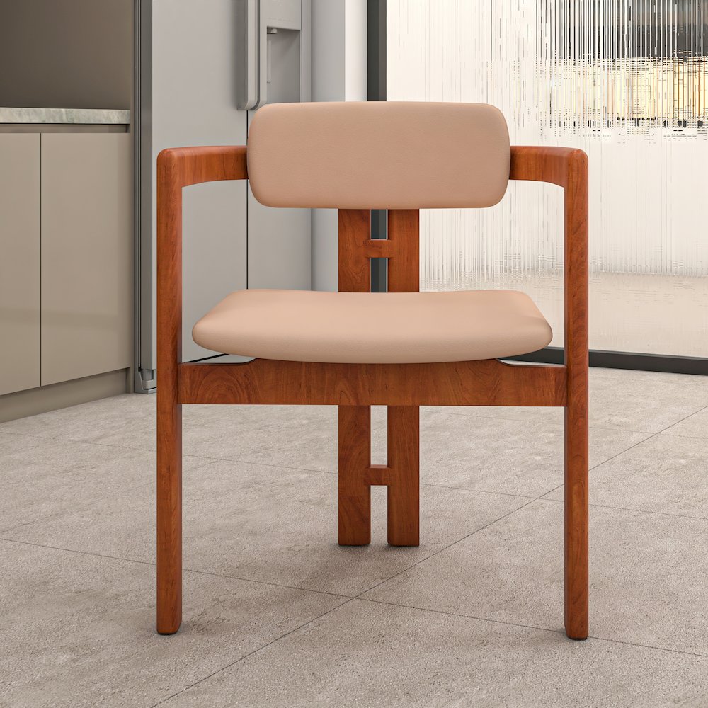 Velo Series Modern Dining Chair in Dark Natural Wood with Taupe Seat. Picture 10