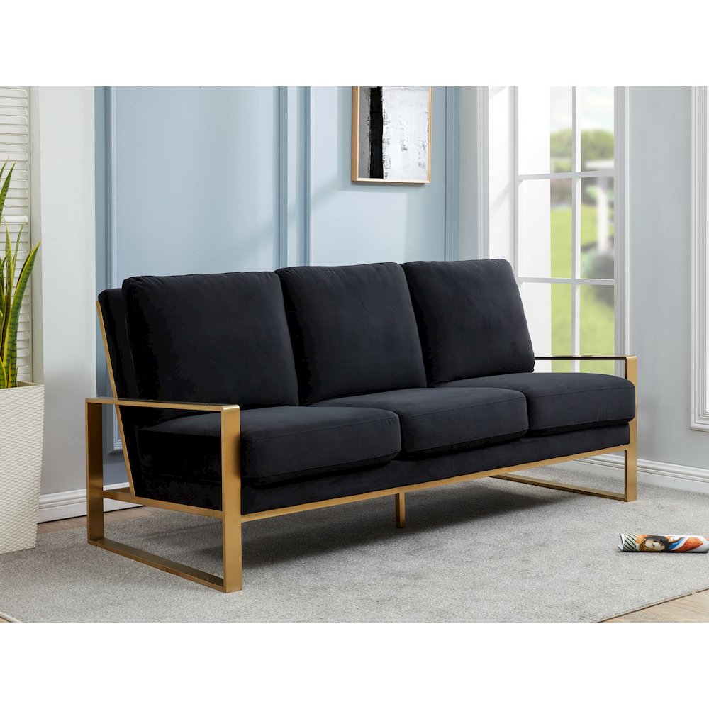 Jefferson Contemporary Modern Design Velvet Sofa With Gold Frame.. Picture 2