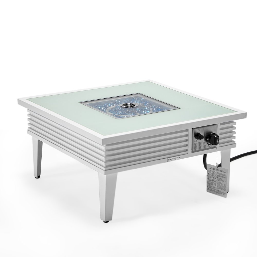 Walbrooke Patio Square Fire Pit and Tank Holder with Slats Design in White. Picture 6