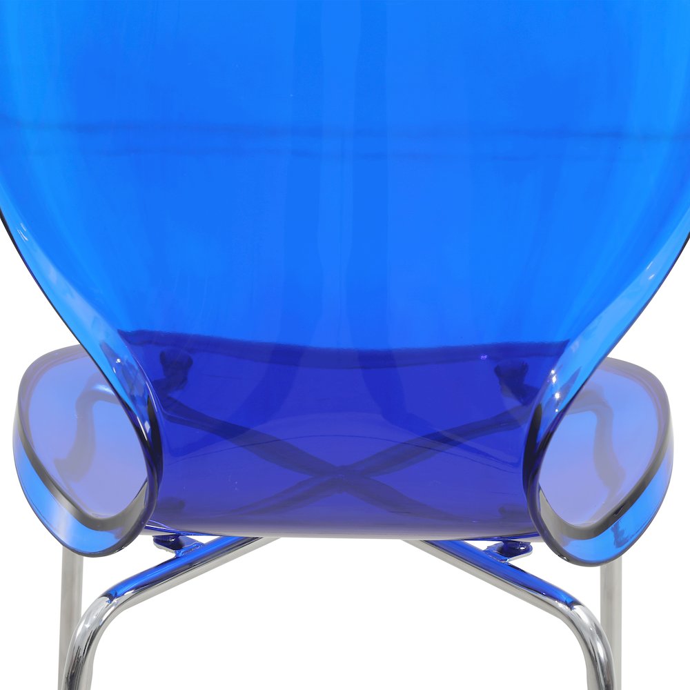 Oyster Acrylic Barstool with Steel Frame in Chrome Finish in Transparent Blue. Picture 9