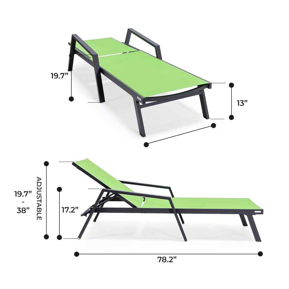 Marlin Patio Chaise Lounge Chair With Armrests in Black Aluminum Frame. Picture 4