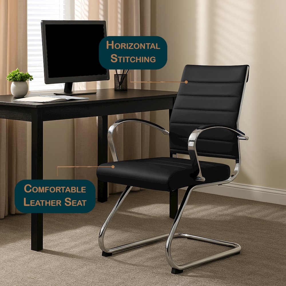 Benmar Home Leather Guest Office Chair in Black. Picture 18