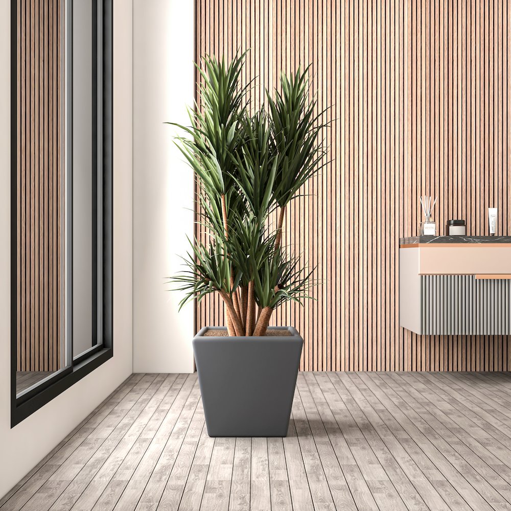 Blossom Series Poly Stone Planter in Dark Grey 17 Dia, 16 High. Picture 10