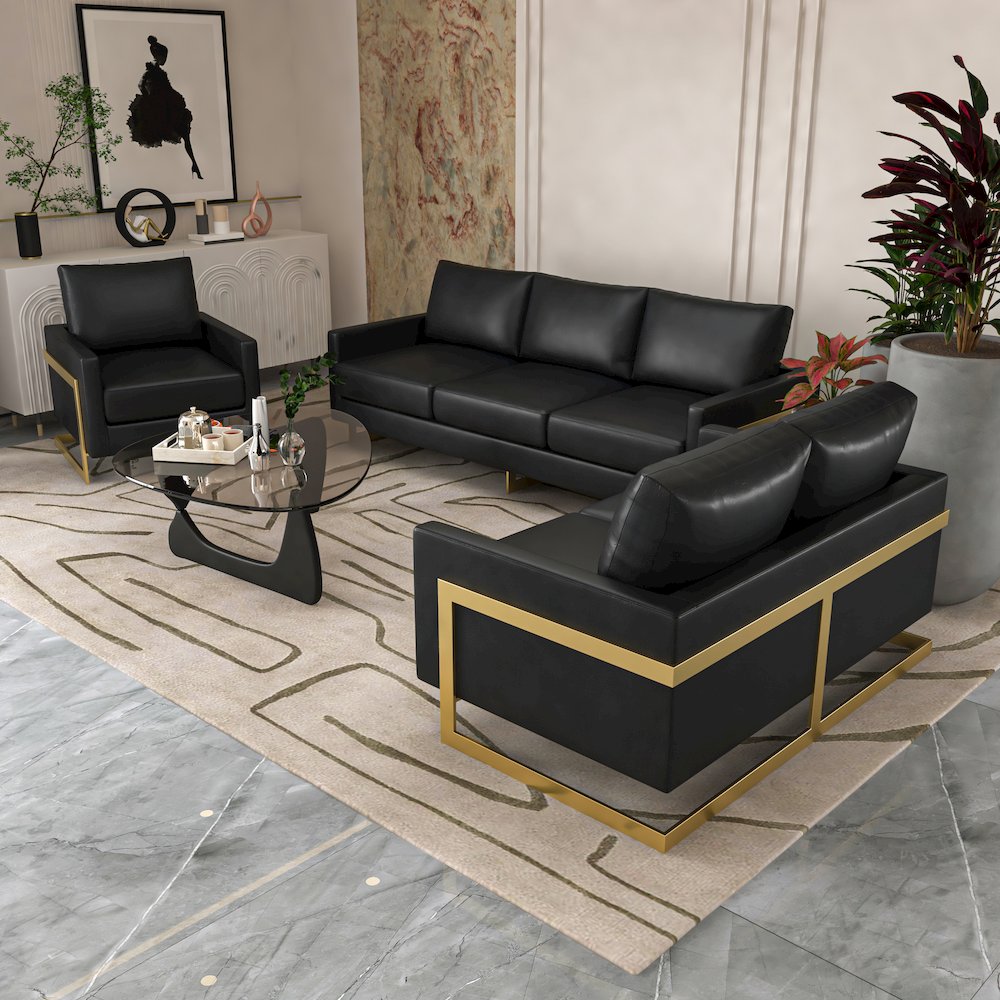 Lincoln Leather Accent Armchair With Gold Frame. Picture 3