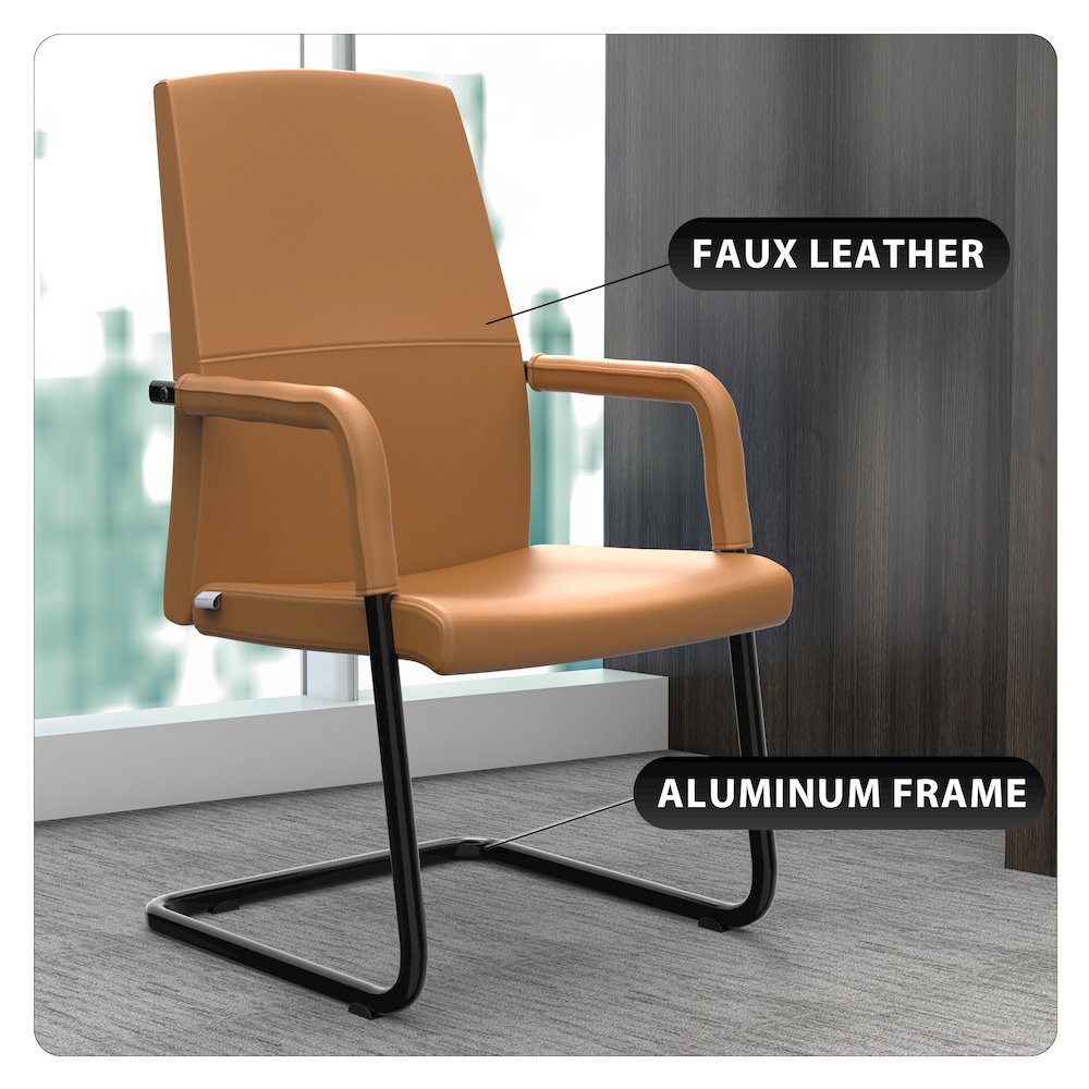 Evander Office Guest Chair in Acorn Brown Leather. Picture 2