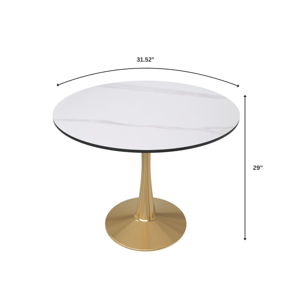 Bristol 31" round dining table Gold base with White Sintered stone Top. Picture 32
