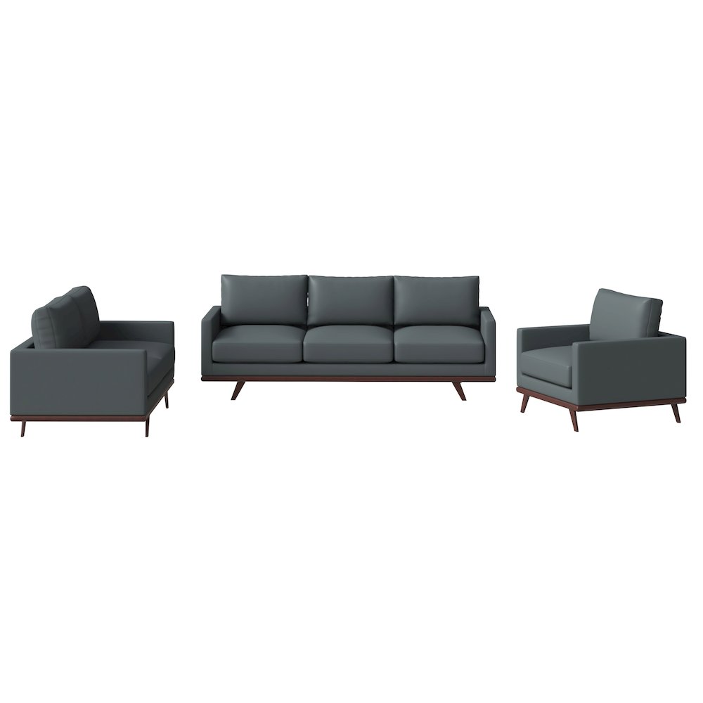 Chester 3-Piece Leather Living Room Sofa Set with Birch Wood Base Grey. Picture 2
