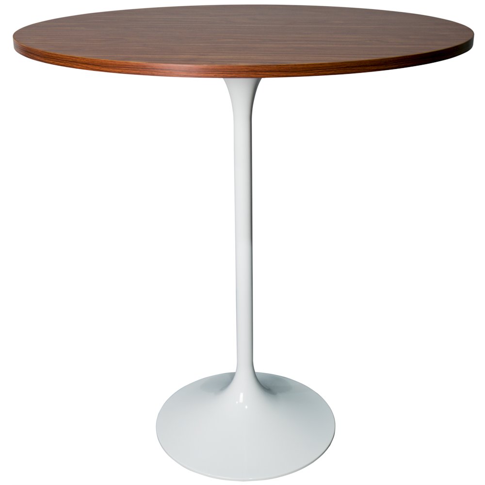 Bar Height Table White Base with 36" Round Cognac Brown MDF Top. Picture 1