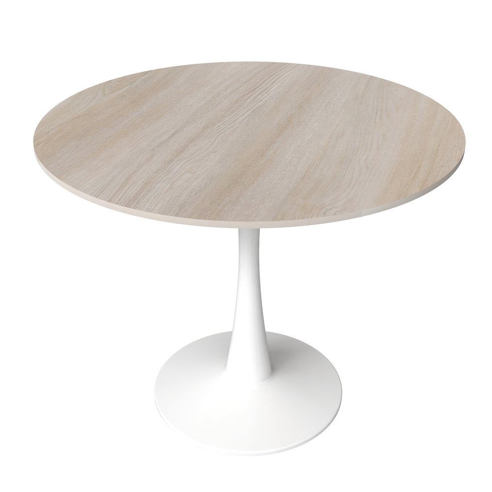 Bristol 35" Round Dining Table White Base with Sintered Stone Natural Wood Top. Picture 1