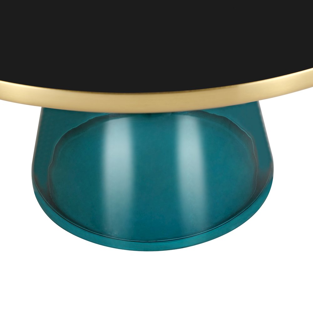 Tully Collection Glass Coffee Table Blue glass, Gold Rim with Black Glass top. Picture 15