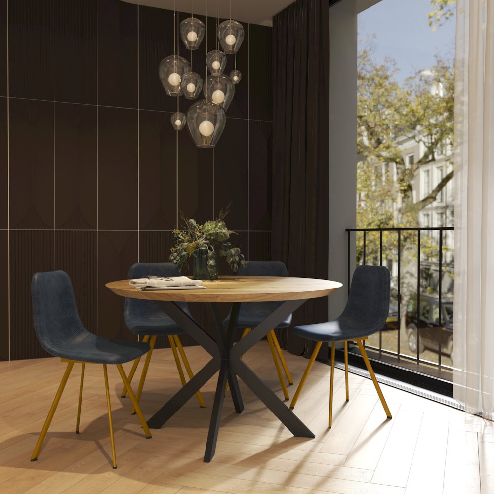 Markley Modern Leather Dining Chair With Gold Legs. Picture 2