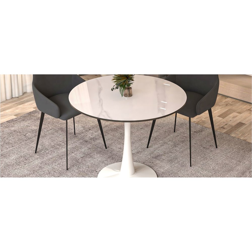 Bristol 35" round dining table White base with White Sintered stone Top. Picture 28