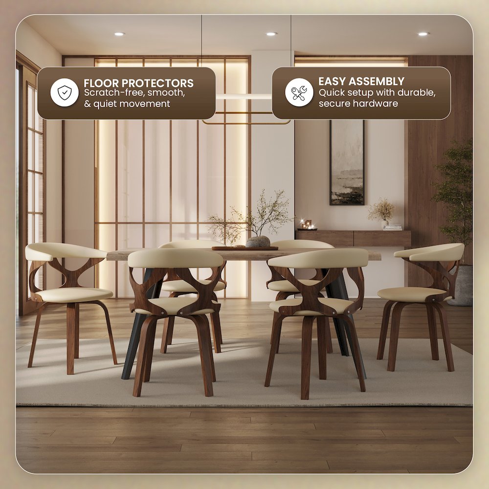 Modern Wooden Dining Chair, Walnut Frame in Taupe Klyne Collection By LeisrueMod. Picture 8