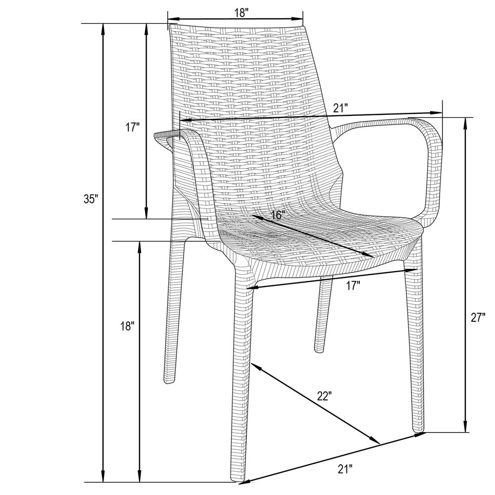 Kent Outdoor Patio Plastic Dining Arm Chair, Set of 2. Picture 8
