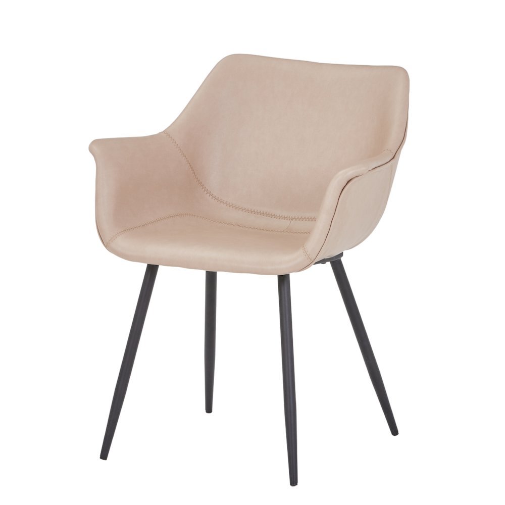 Markley Modern Leather Dining Arm Chair in Taupe. Picture 8