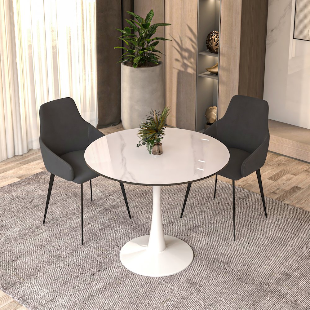 Bristol 35" round dining table White base with White Sintered stone Top. Picture 11