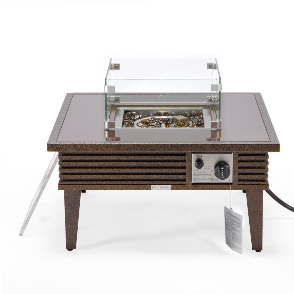 Walbrooke Outdoor Patio Aluminum Square Slats Design Fire Pit Side Table. Picture 2