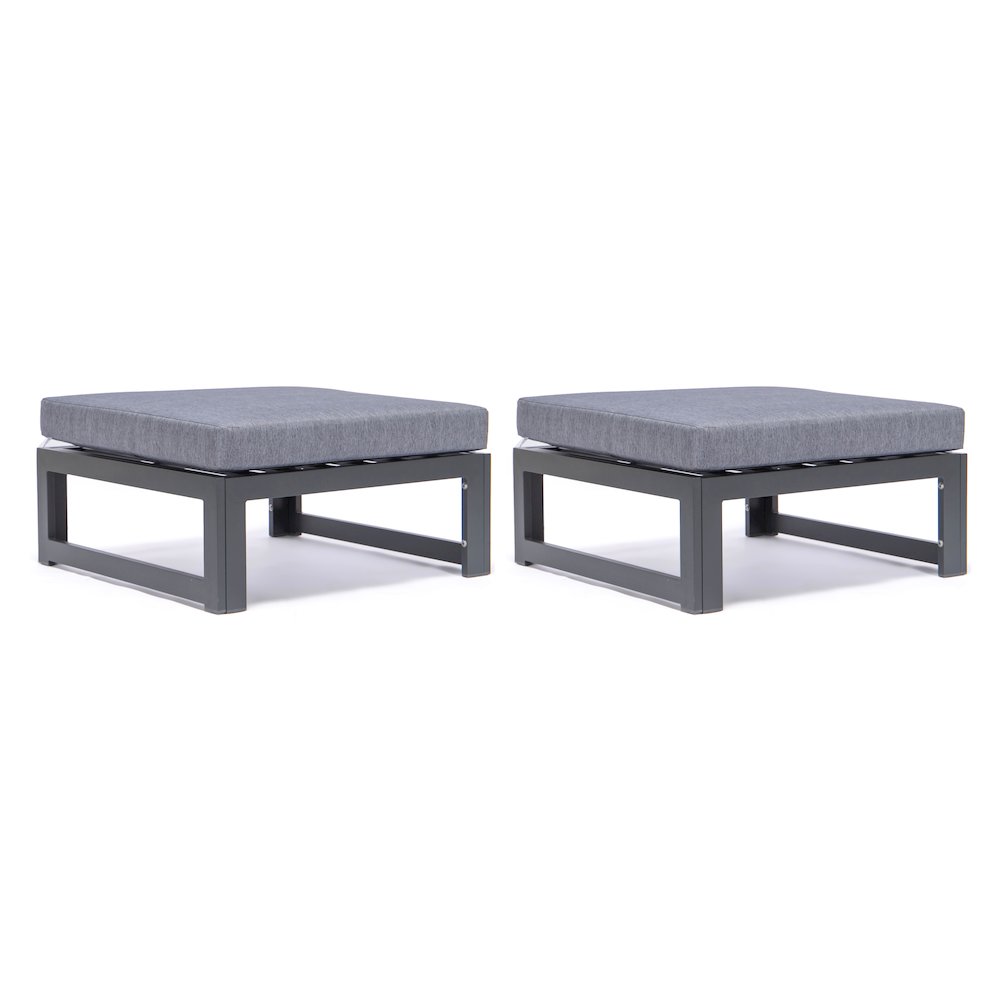 Chelsea Outdoor Patio Black Aluminum Ottomans With Cushions Set Of 2. Picture 6