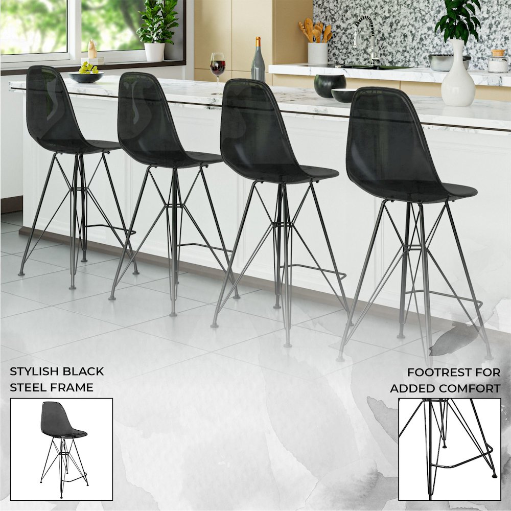 Modern Acrylic Bar stool Cresco Collection Black Base with Trans Black seat. Picture 11
