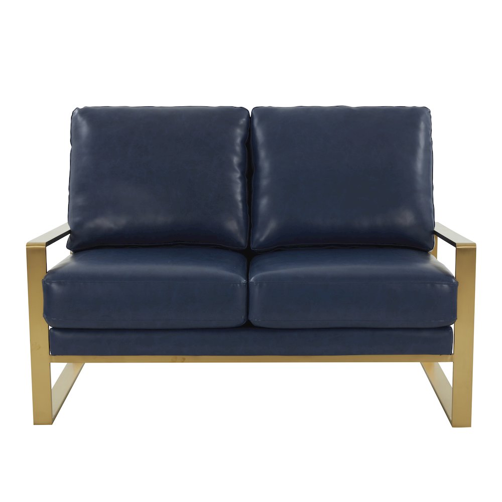 Jefferson - Leather Loveseat - Gold Frame - Navy Blue. Picture 3