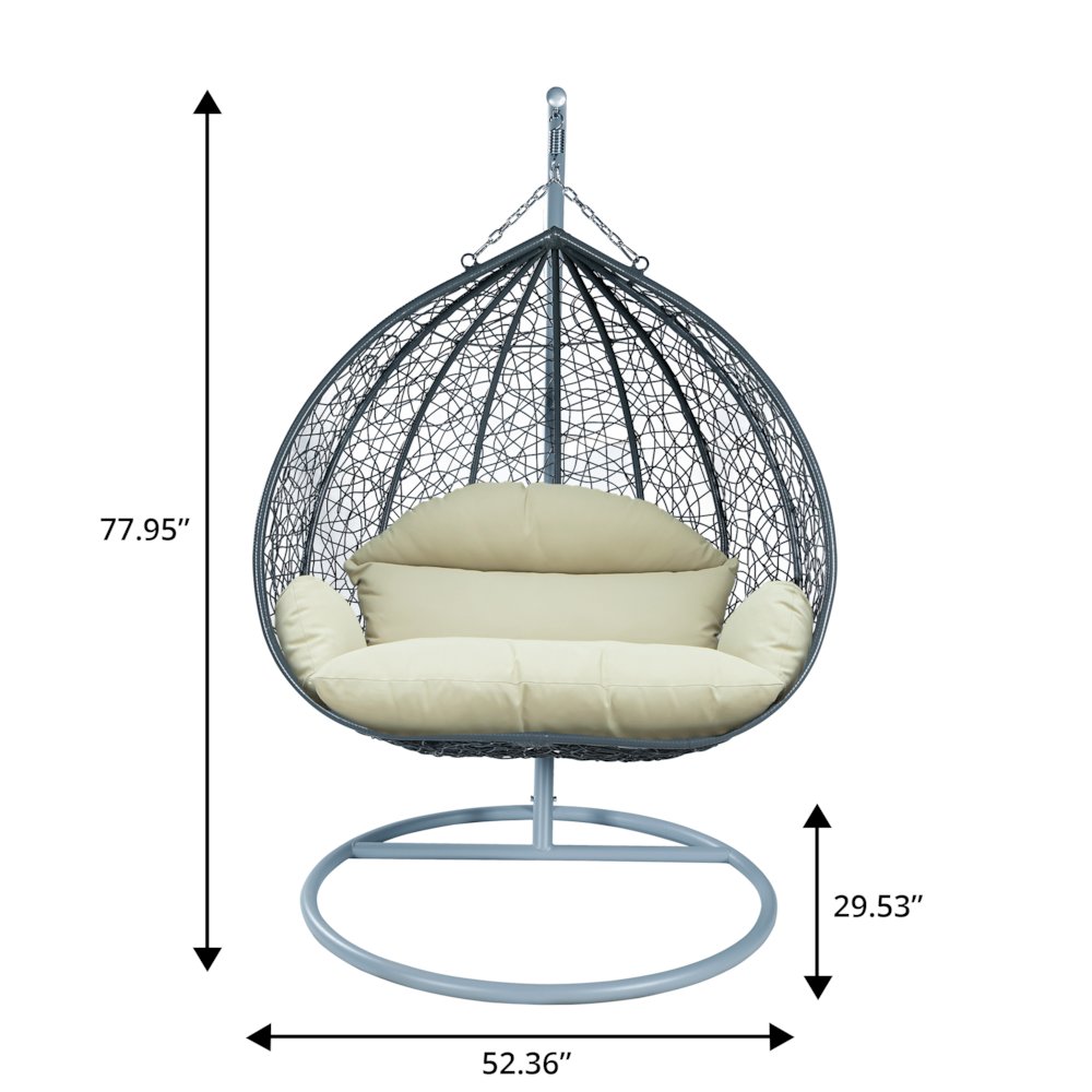 Recluse Collection Modern Outdoor Swing Chair Grey Frame with ES57 Taupe Cushion. Picture 11