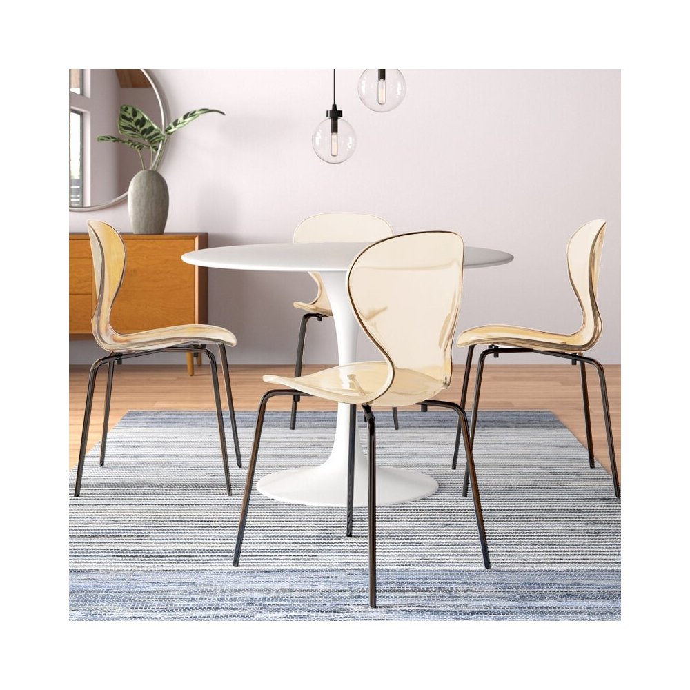 Modern Oyster Transparent Side Chair in Black Base set of 4. Picture 3
