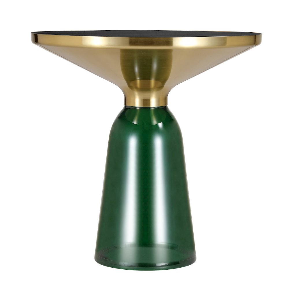 Tully Collection Glass side Table Green glass, Gold Rim with Black Glass top. Picture 14