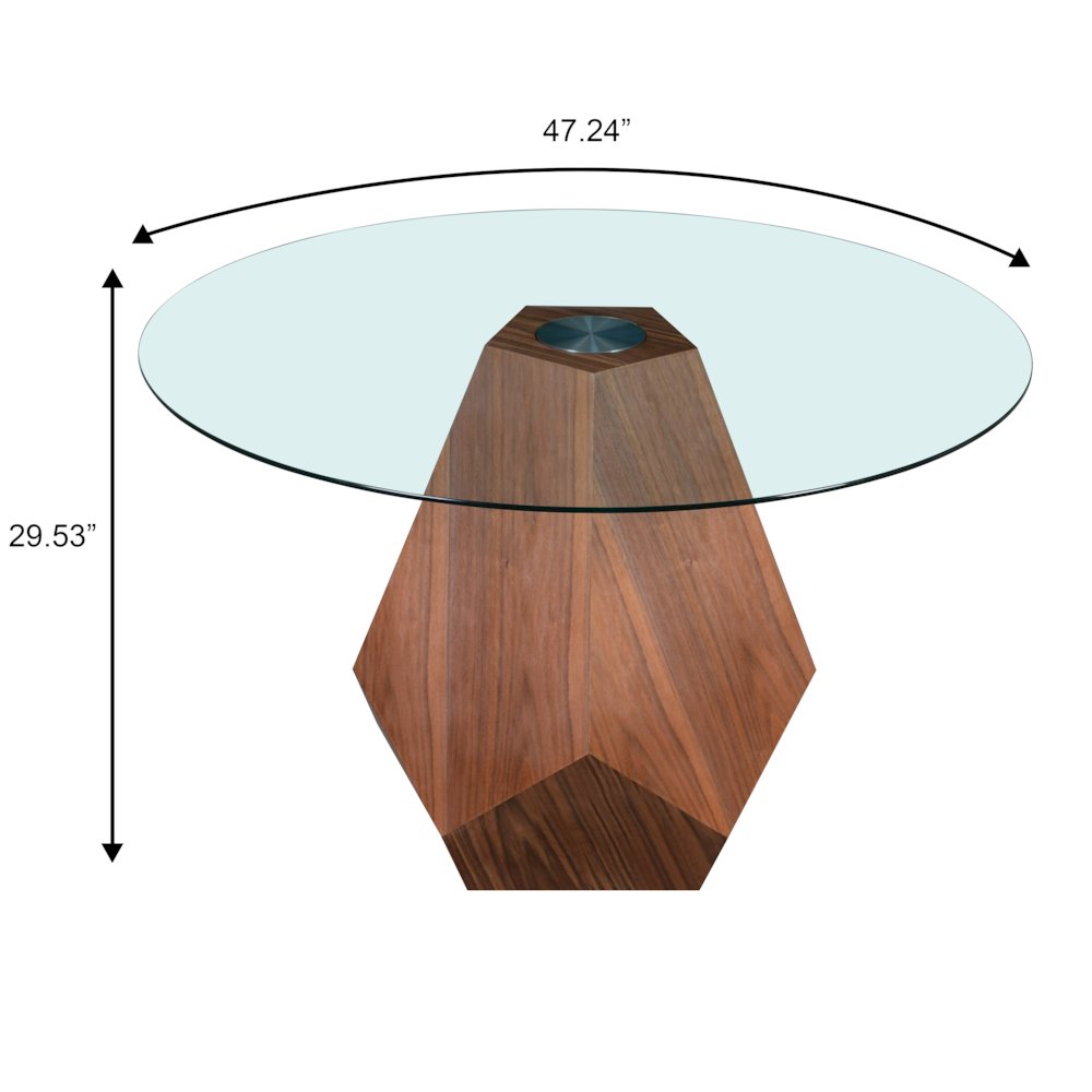 Nebo Modern Dining Table in Walnut Base with Clear Glass Top. Picture 12