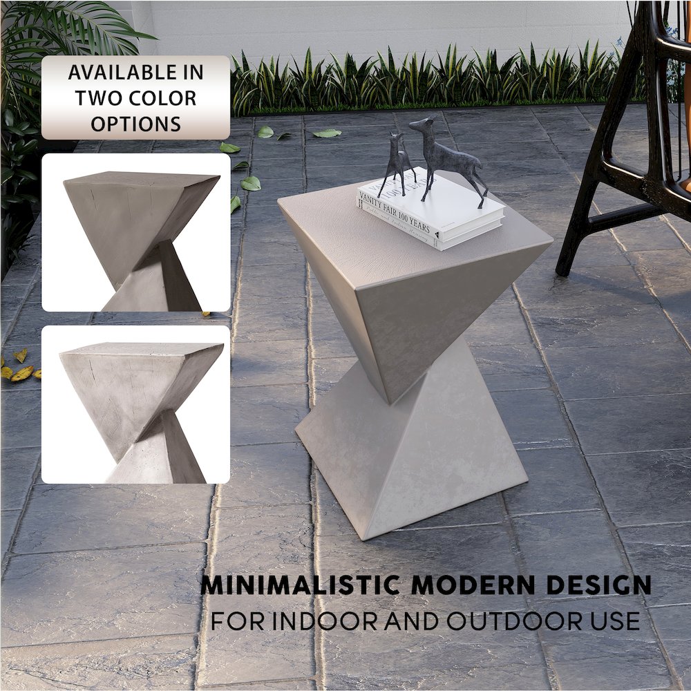 Glint Collection Fiberglass Outdoor Side Table in Marble White. Picture 9