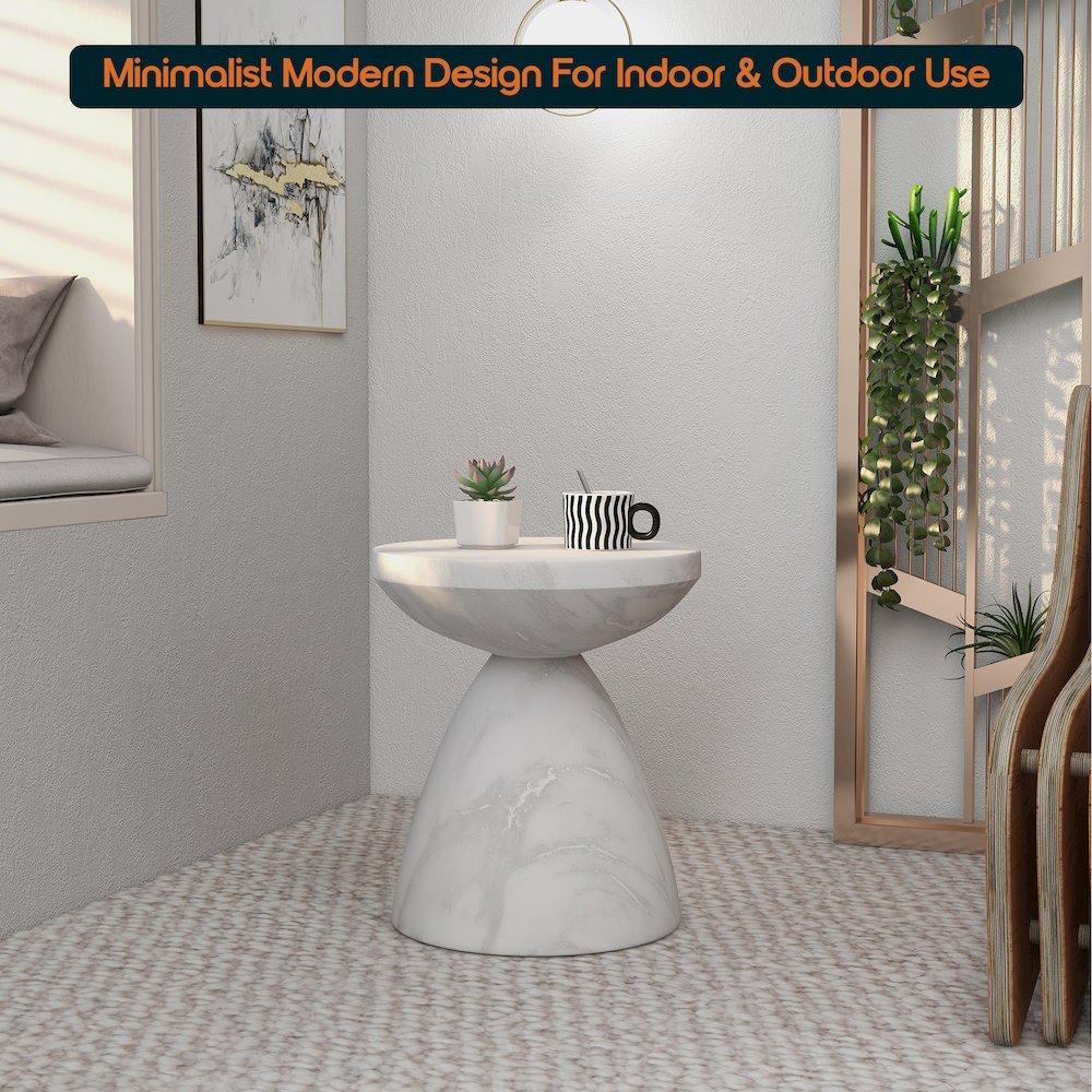 Dune Collection Fiberglass Outdoor Side Table in Marble White. Picture 11