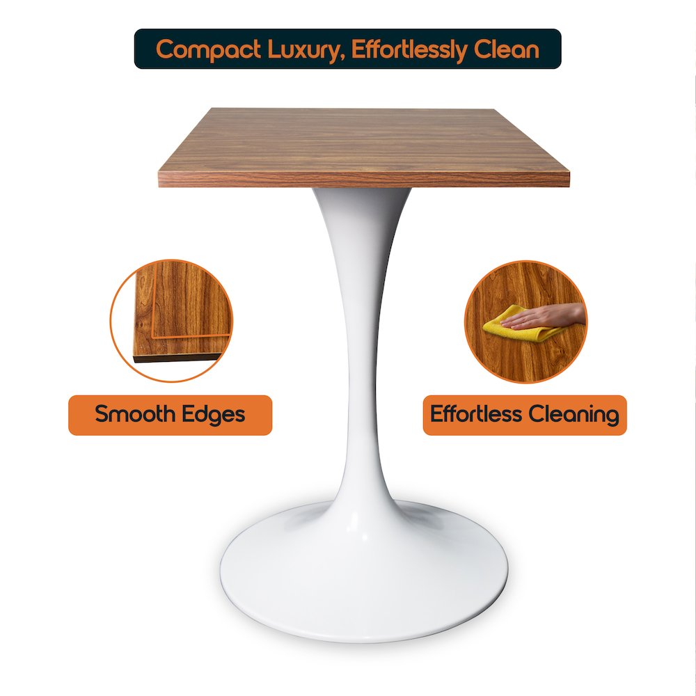 Verve Collection 24 Square Dining Table, White Base with Dark Maple MDF Top. Picture 3