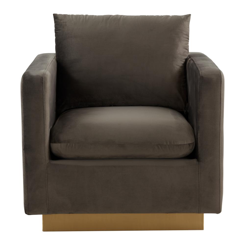 LeisureMod Nervo Velvet Accent Armchair With Gold Frame, Dark Grey. Picture 2