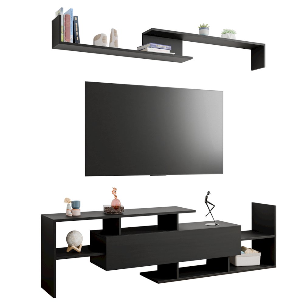 Surrey Modern TV Stand with MDF Shelves and Bookcase in Ebony. Picture 22