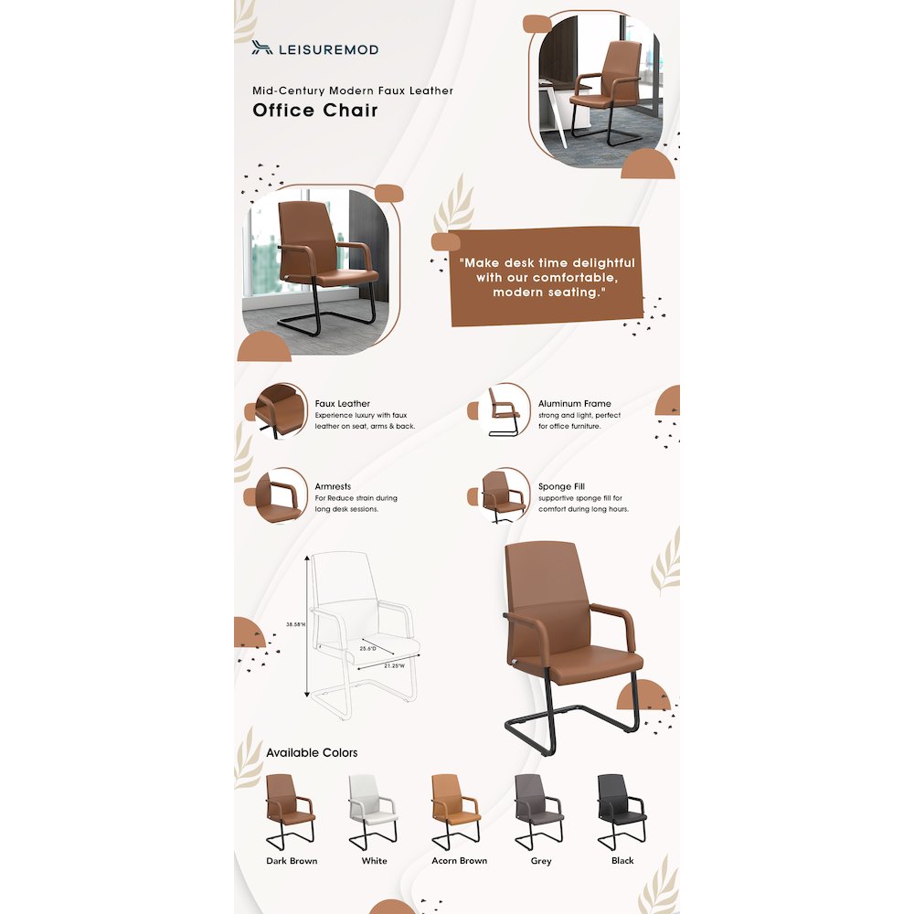 Evander Office Guest Chair in Dark Brown Leather. Picture 25