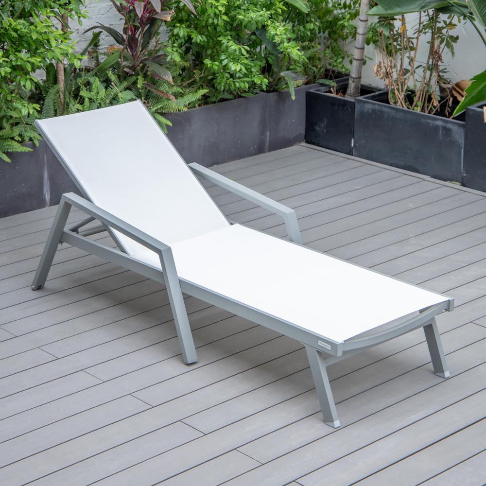 Grey Aluminum Outdoor Patio Chaise Lounge Chair With Arms. Picture 22