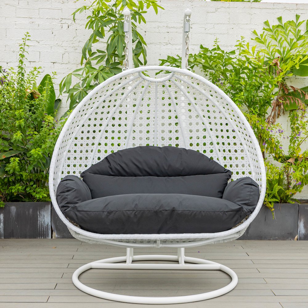 White Wicker Hanging 2 person Egg Swing Chair. Picture 3