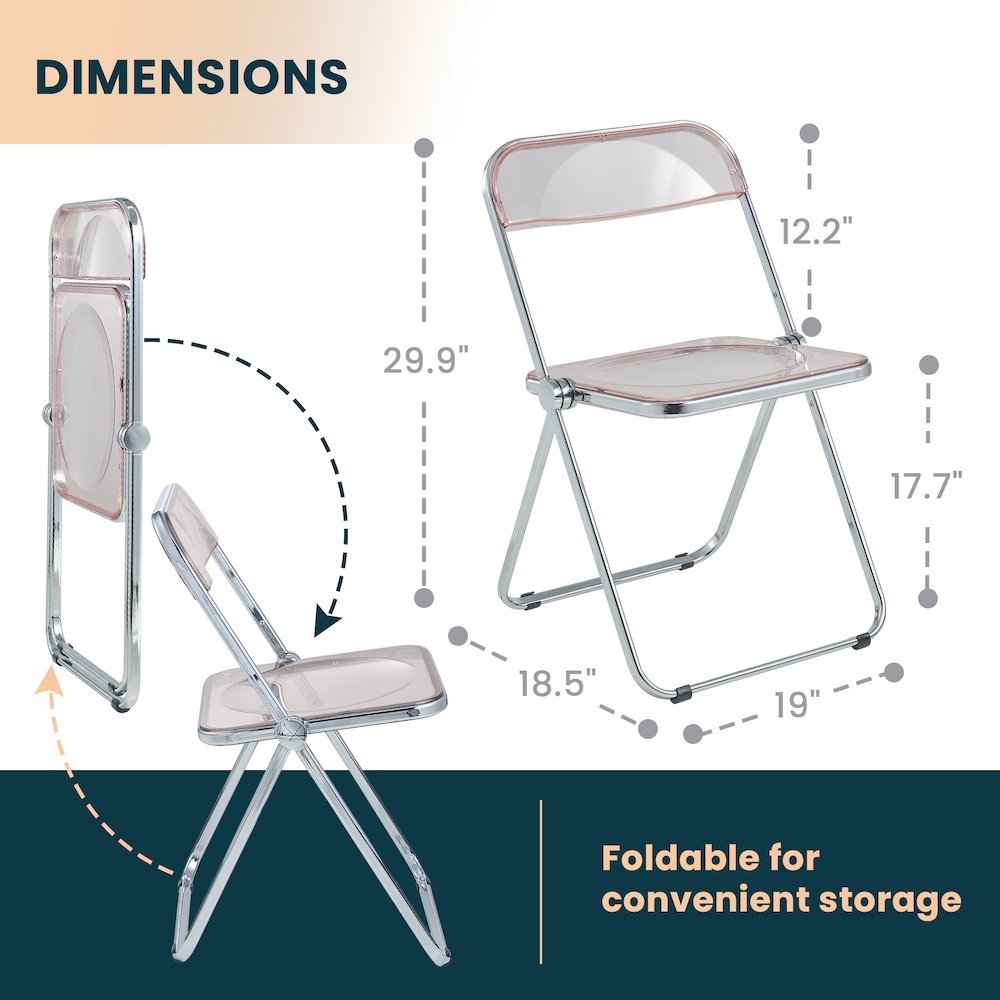 Lawrence Acrylic Folding Chair With Metal Frame, Set of 2. Picture 2