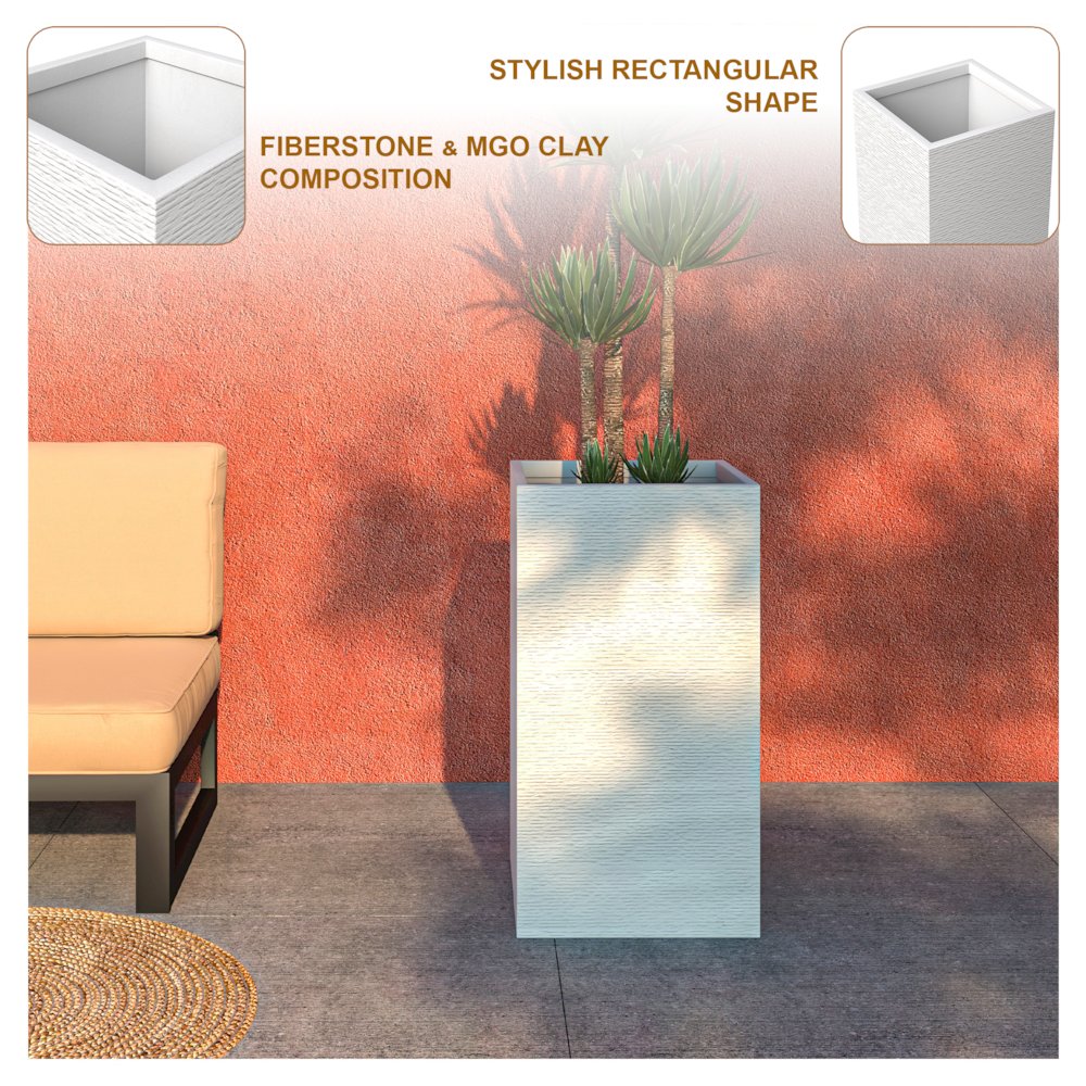 Basalt Series Poly Stone Planter 17" Square 31.5" High in White. Picture 14