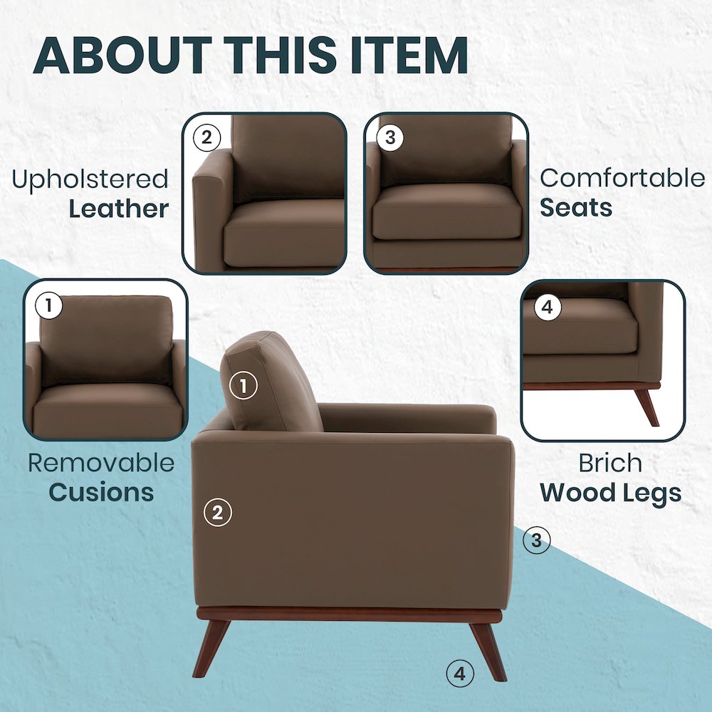 Chester Modern Faux Leather Accent Arm Chair in Taupe Leather. Picture 8