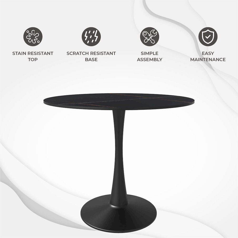 Bristol 35" round dining table Black base with Black Sintered stone Top. Picture 21