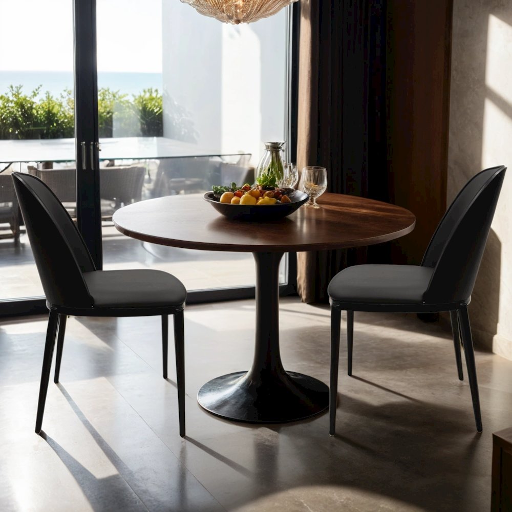 Tule Collection Dining Chair, Black Frame With Black Leather. Picture 18