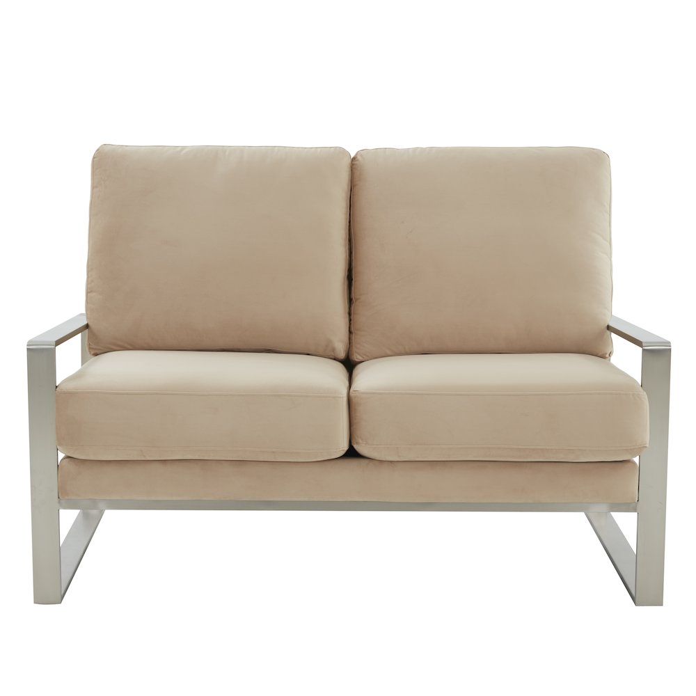 Jefferson Contemporary Modern Velvet Loveseat With Silver Frame. Picture 3